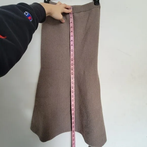 NEW MM&amp;CO. Knit Brown Midi Bodycon Flare Trim Pull On High Waisted Skirt Size XS