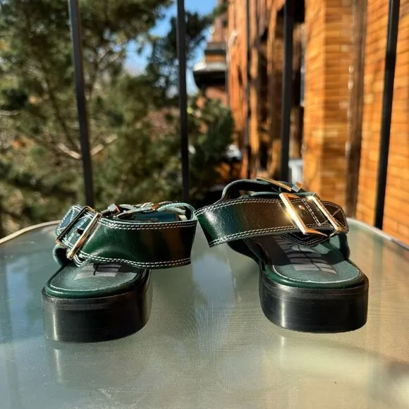 New Mutma Free People Kaita Buckle Sandals Leather Shoes Chunky Heel Green