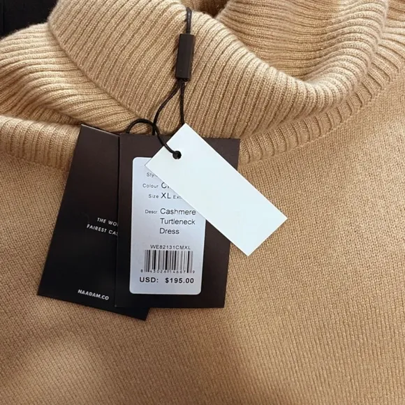 New Naadam Signature 100% Cashmere Turtleneck Dress Camel XL