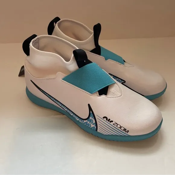 New Nike Air Zoom Mercurial White Blue Soccer Shoes Flat Sock 6Y Kid DJ5615-146