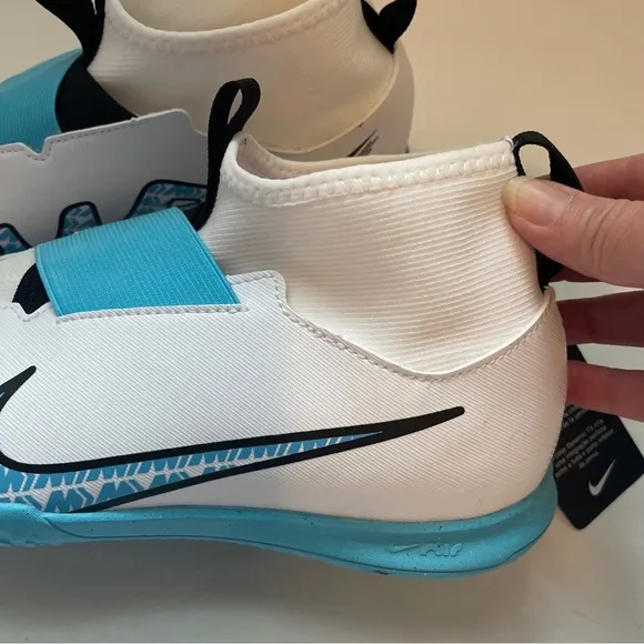 New Nike Air Zoom Mercurial White Blue Soccer Shoes Flat Sock 6Y Kid DJ5615-146