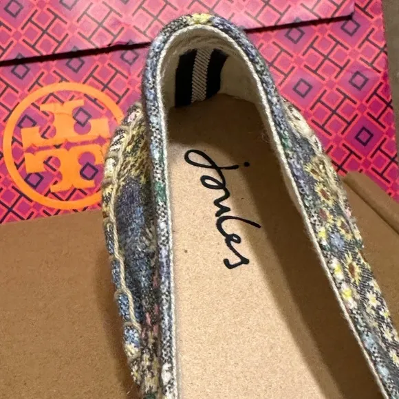 New NWT Joules shelbury 7 slip on shoe 38 espadrille floral print blue tan white