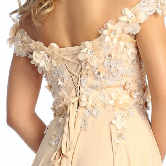 New off shoulder floral design beaded lace up open back