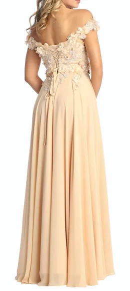 New off shoulder floral design beaded lace up open back