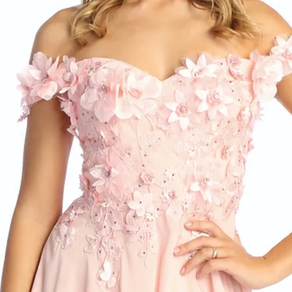 New off shoulder floral design beaded lace up open back
