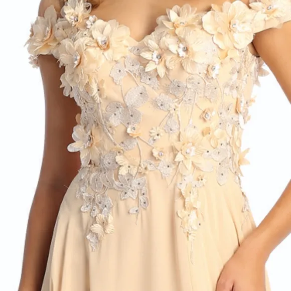 New off shoulder floral design beaded lace up open back