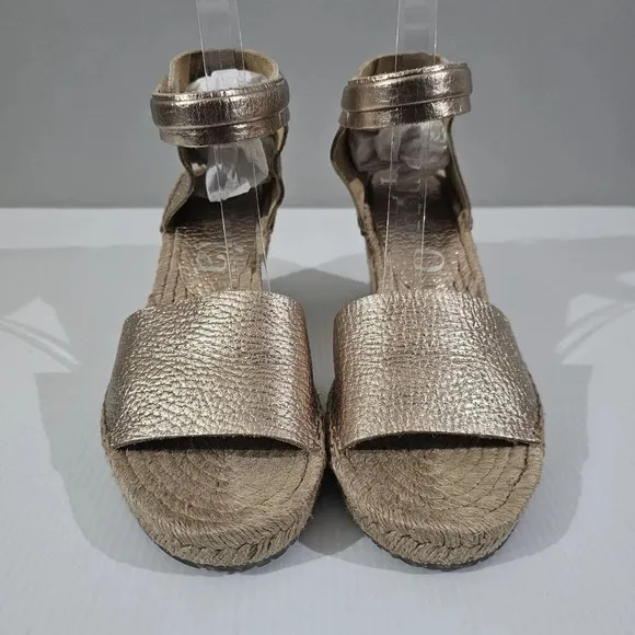 NEW Pedro Garcia Olany Wedge Sandal Espadrille Rose Gold Leather EU 39.5