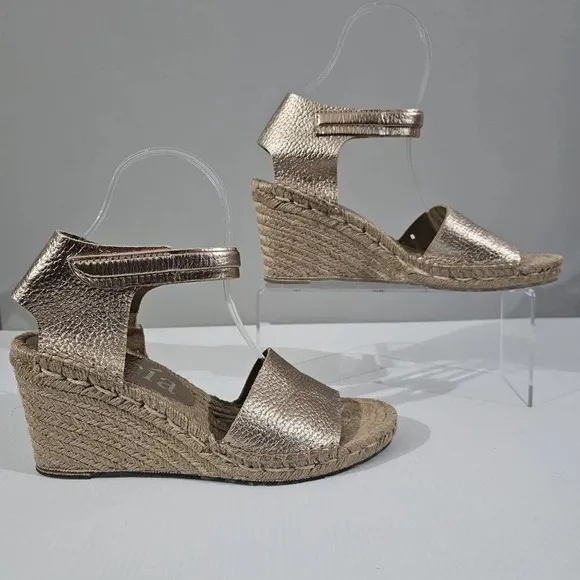 NEW Pedro Garcia Olany Wedge Sandal Espadrille Rose Gold Leather EU 39.5