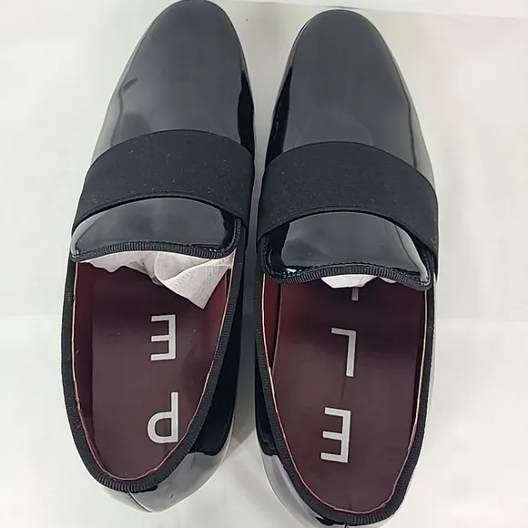 NEW Perry Ellis Men's Evening Patent Slip On Black Dress Shoes Size 8 MSRP $128
