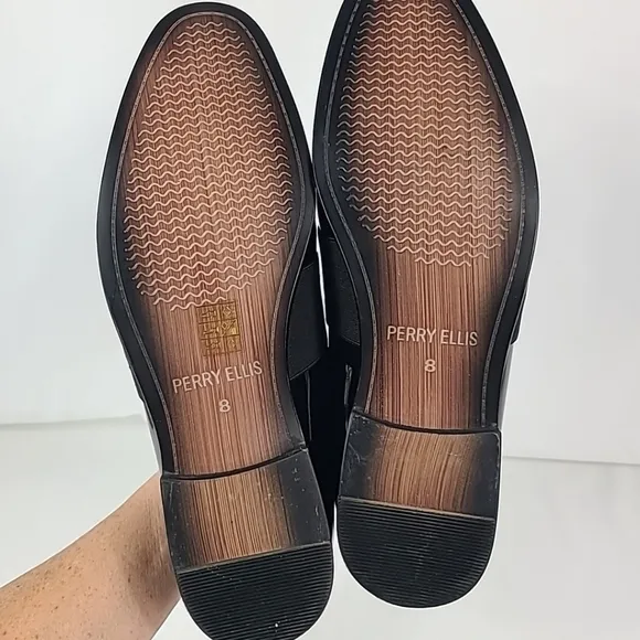 NEW Perry Ellis Men's Evening Patent Slip On Black Dress Shoes Size 8 MSRP $128