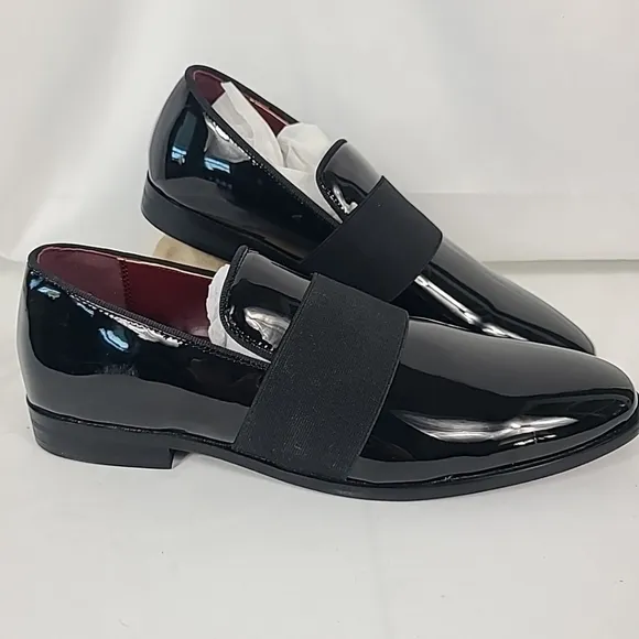 NEW Perry Ellis Men's Evening Patent Slip On Black Dress Shoes Size 8 MSRP $128
