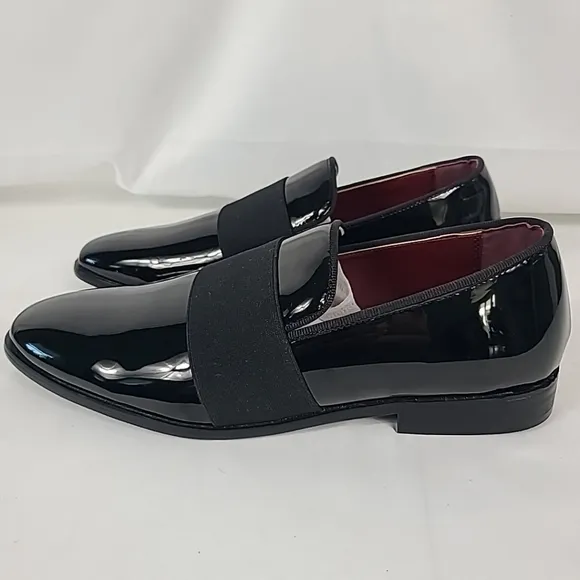 NEW Perry Ellis Men's Evening Patent Slip On Black Dress Shoes Size 8 MSRP $128