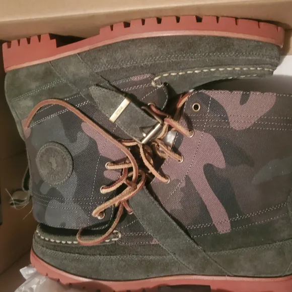 New Polo by Ralph Lauren Green and Brown Camouflage Boots