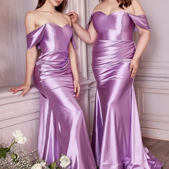 New Purple lavender, black, rose, burgundy off the shoulder long fitted dress