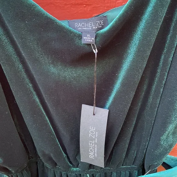 New! Rachel Zoe Green Velvet Cascade Ruffle Hem Cocktail Dress Women's Size XL