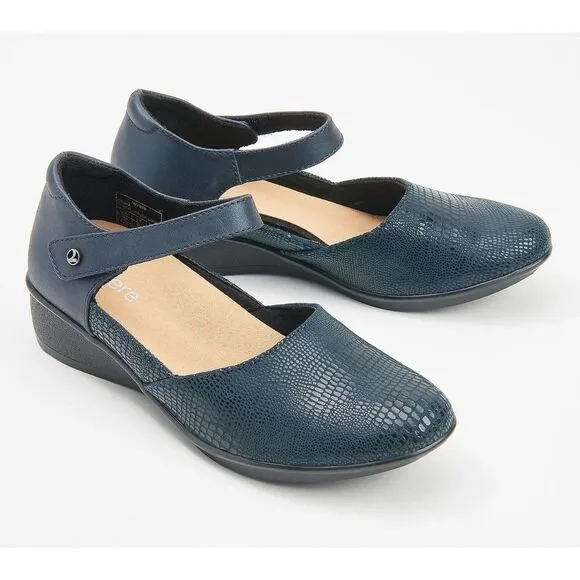 New Revere Osaka Adjustable Leather Mary Janes Shoes Navy Lizard Print Size 11