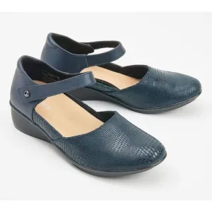 New Revere Osaka Adjustable Leather Mary Janes Shoes Navy Lizard Print Size 11