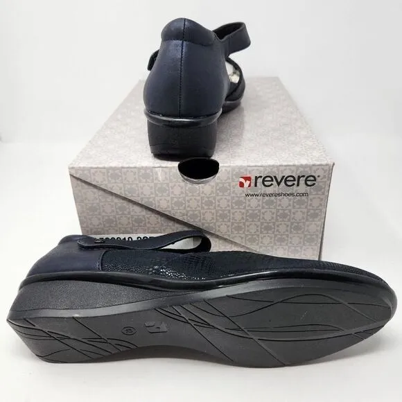 New Revere Osaka Adjustable Leather Mary Janes Shoes Navy Lizard Print Size 11