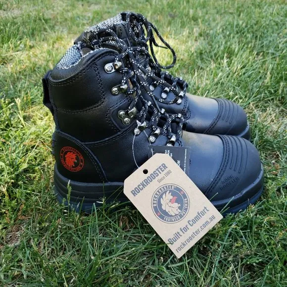 NEW! Rock Rooster - Black 7-inch Zip-Sided Steel Toe Leather Work Boots - Size 5