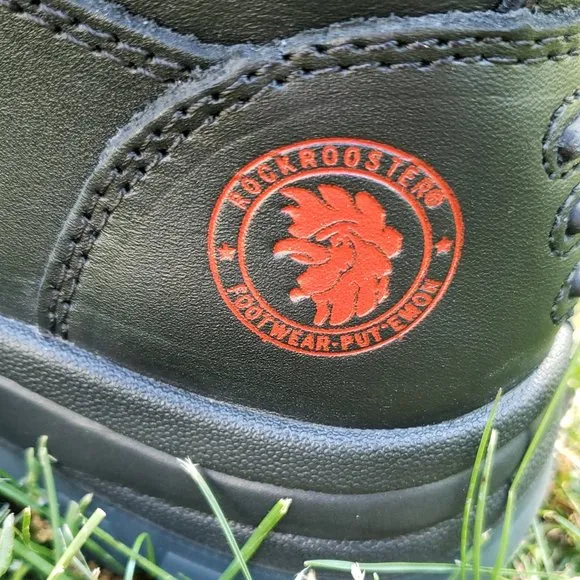 NEW! Rock Rooster - Black 7-inch Zip-Sided Steel Toe Leather Work Boots - Size 5
