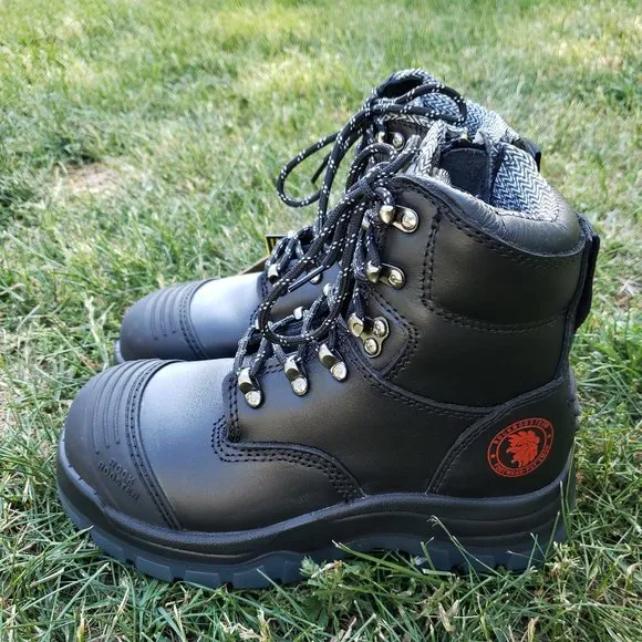 NEW! Rock Rooster - Black 7-inch Zip-Sided Steel Toe Leather Work Boots - Size 5