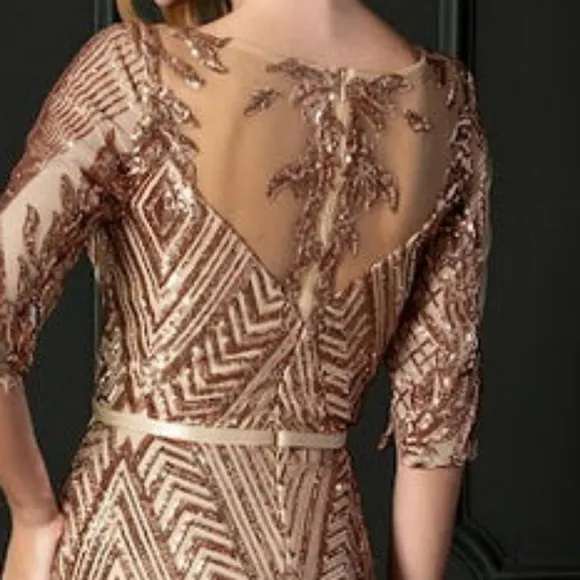 New rose gold 3/4 sleeve sequin mermaid gown