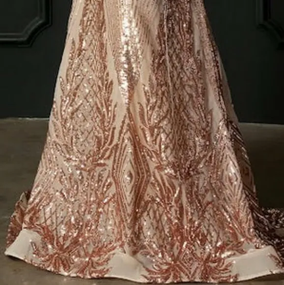 New rose gold 3/4 sleeve sequin mermaid gown