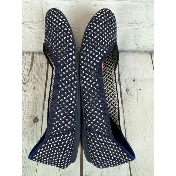 NEW! ROTHY'S blue white polka dot flat ballerina shoes 10.5