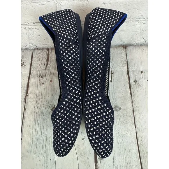NEW! ROTHY'S blue white polka dot flat ballerina shoes 10.5