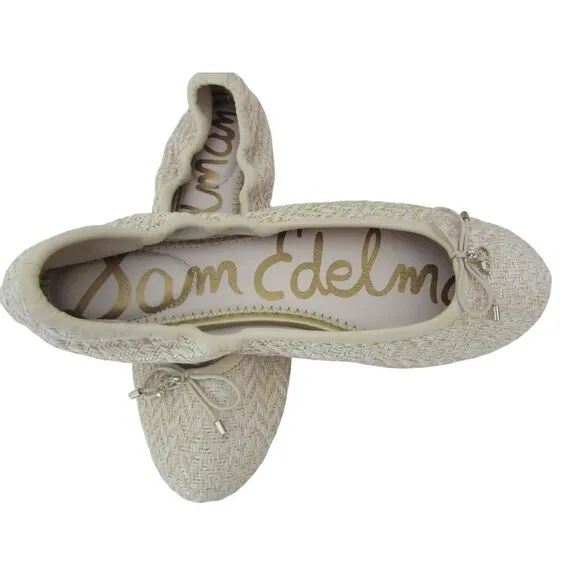 New, Sam Edelman Felicia Cream Flat Ballet Shoes Sand/Summer woven fabric, Sz 8M
