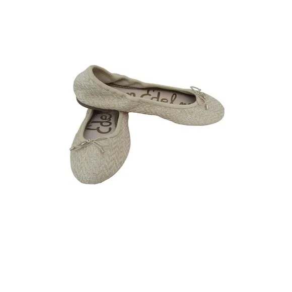 New, Sam Edelman Felicia Cream Flat Ballet Shoes Sand/Summer woven fabric, Sz 8M