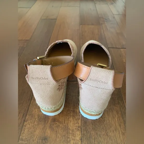 NEW See By Chloe Glyn Espadrille Ankle Sandals Suede Shoes Sz 37 Cipria blush