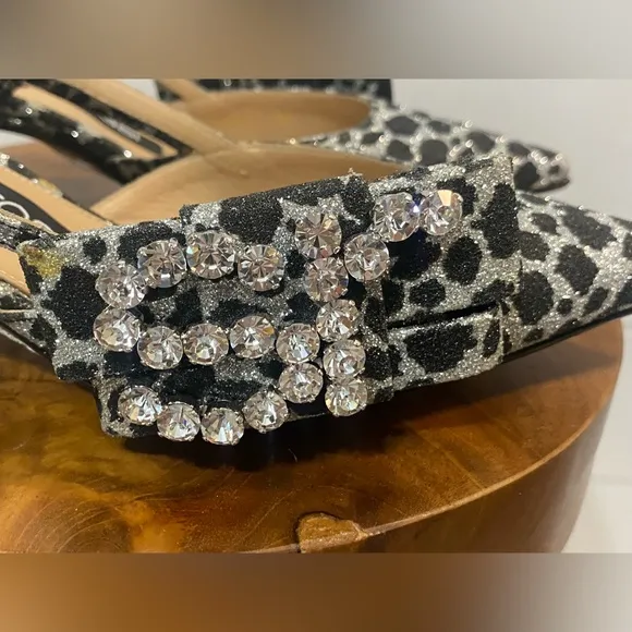 New SERGIO ROSSI Leopard Crystal Embellished Slingback Heels Shoes - Size 34