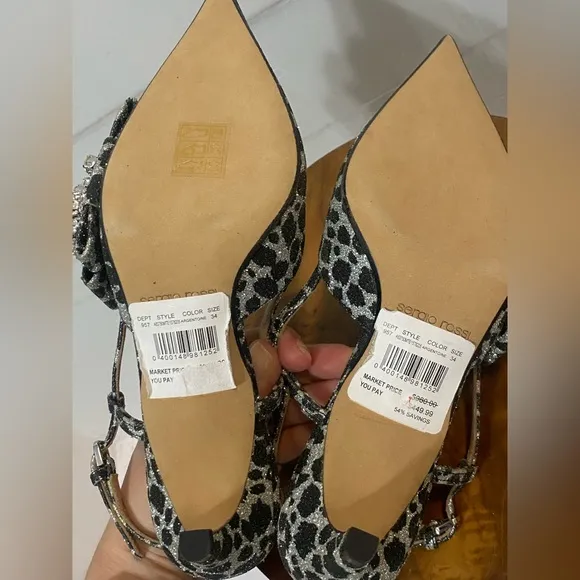 New SERGIO ROSSI Leopard Crystal Embellished Slingback Heels Shoes - Size 34