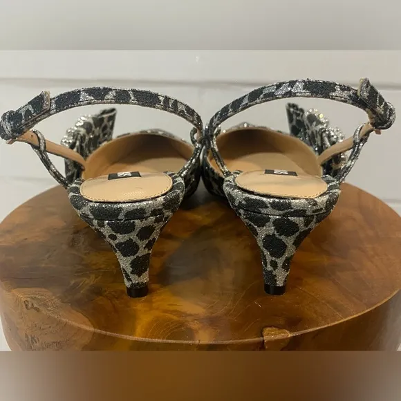 New SERGIO ROSSI Leopard Crystal Embellished Slingback Heels Shoes - Size 34