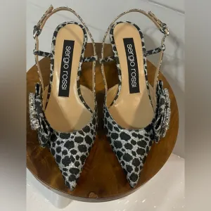 New SERGIO ROSSI Leopard Crystal Embellished Slingback Heels Shoes - Size 34