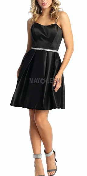 New short black,red,blue,pink,silver satin dress with pockets and semi open back