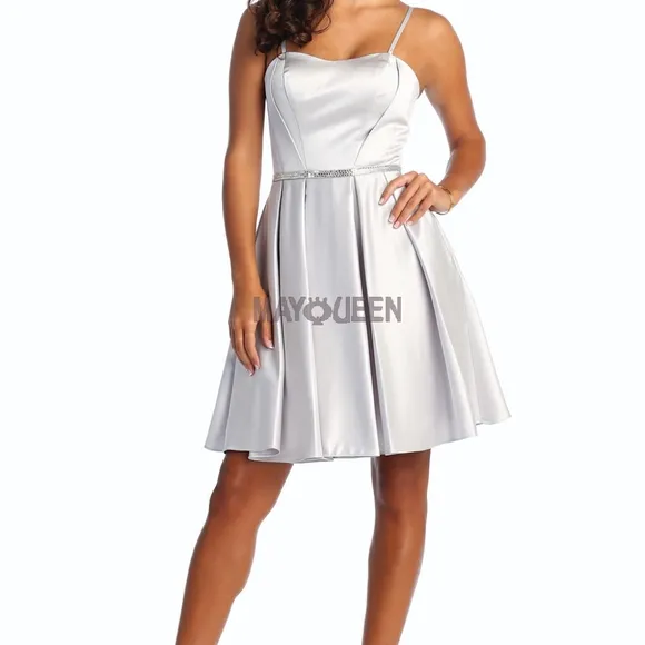 New short black,red,blue,pink,silver satin dress with pockets and semi open back