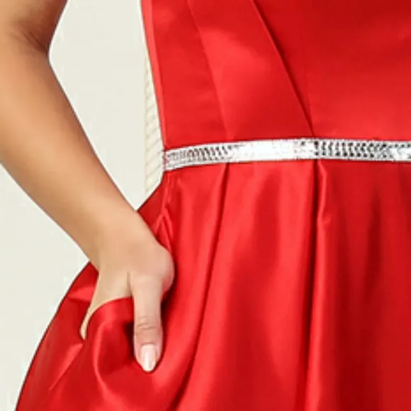 New short black,red,blue,pink,silver satin dress with pockets and semi open back