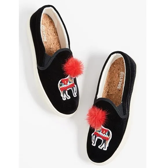 NEW! SOLUDOS Size 5 BLACK Velvet Show Pony Sneakers Shoes