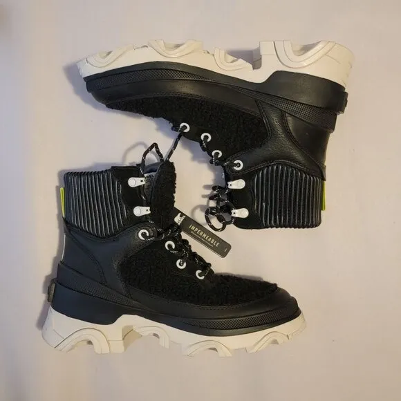 New Sorel Brex Cozy Boots Womens 7 Lace Up Shearling Faux Fur Black Waterproof