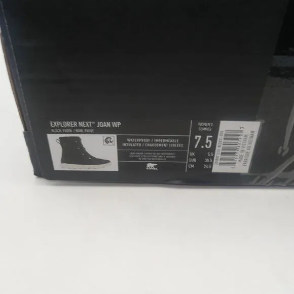 NEW Sorel Explorer II Next Boot  Women's 7.5  BLACK Sea Salt White