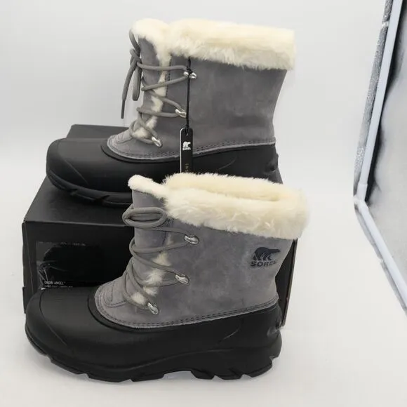 NEW SOREL Women's Snow Angel Quarry Gray Black Insulated WP Snow Boots Size 7
