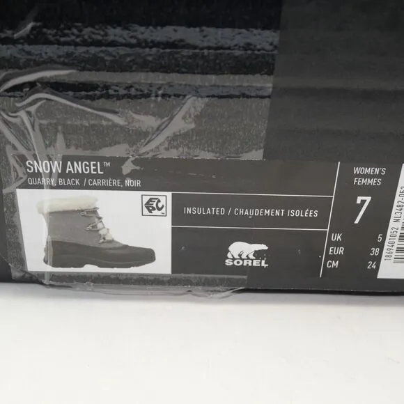 NEW SOREL Women's Snow Angel Quarry Gray Black Insulated WP Snow Boots Size 7