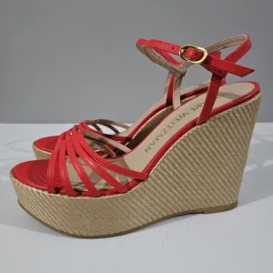 NEW Stuart Weitzman Soiree Wedge Platform Sandal Red Raffia Size 9