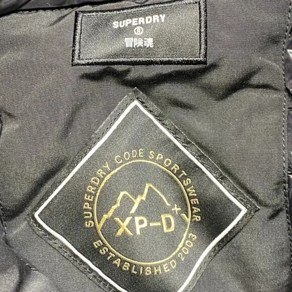 NEW SUPERDRY XPD Everest Parka Black Size S Hooded Insulated Full Zip Coat