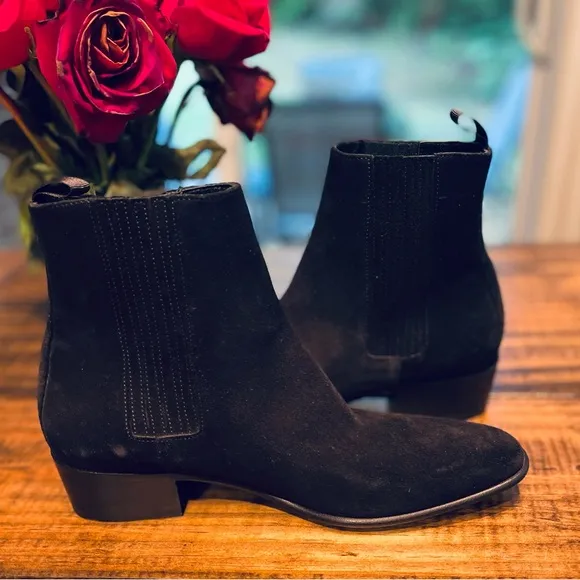 New! The Kooples Black Suede Leather Chelsea Style Ankle Boots