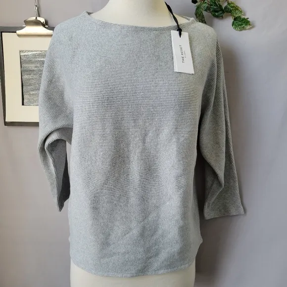 NEW The Reset Ribbed Linen Blend Pullover Sweater Light Gray S/M