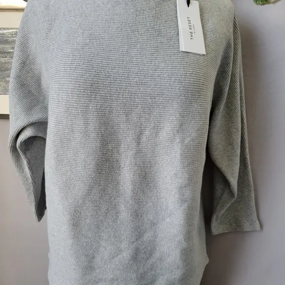 NEW The Reset Ribbed Linen Blend Pullover Sweater Light Gray S/M