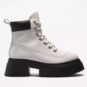 NEW Timberland Sky 6-Inch Platform Lace Up Boots White/Black NWT